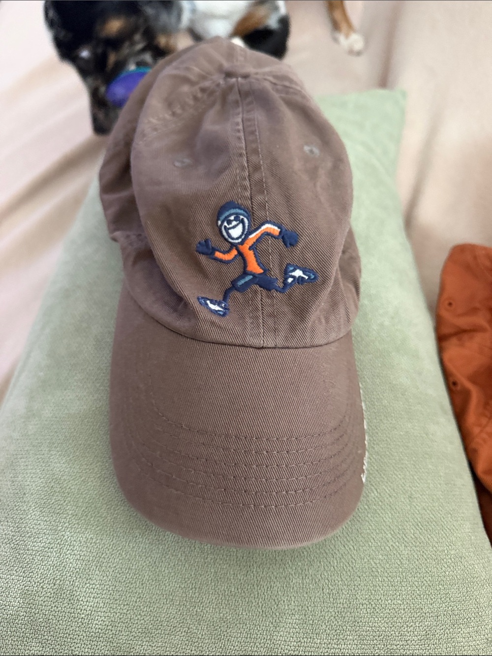 Life Is Good Brown Baseball Cap with Orange & Blue Embroidered Character